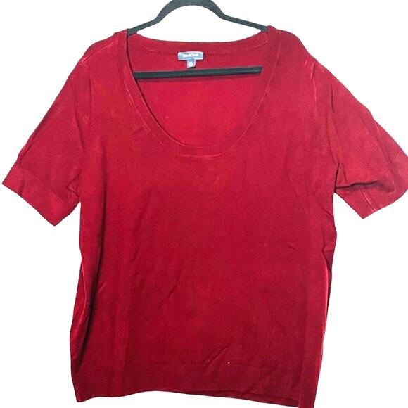 Modcloth Women's Sweater 3x Maroon Deep Scoop Neck Short Sleeve Knit Plus Size - Picture 1 of 7